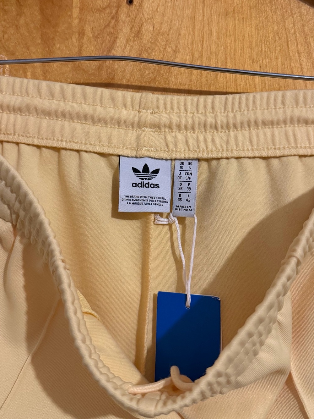adidas Pale Yellow Athletic Track Pants with White Trefoil Tag - Picture 3 of 3